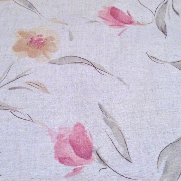 Beige Linen Blend light upholstery Floral Pink Yellow Fabric - Picture 1 of 5